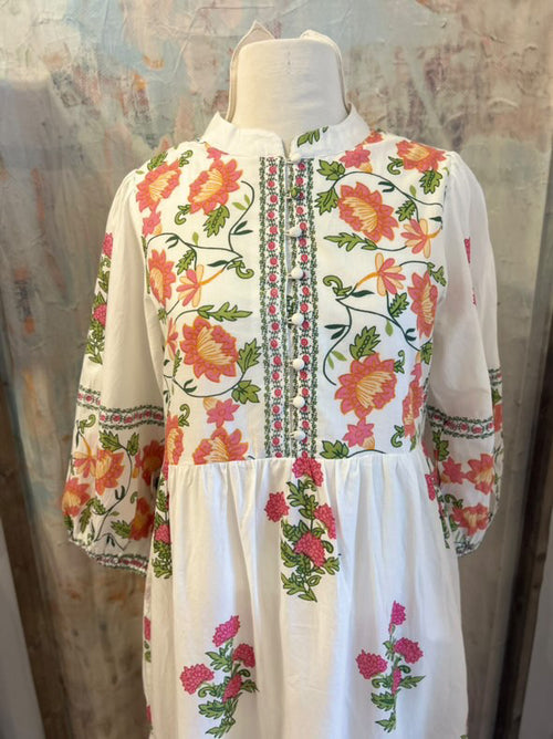 Floral Tiered Dress with 3/4 Sleeve