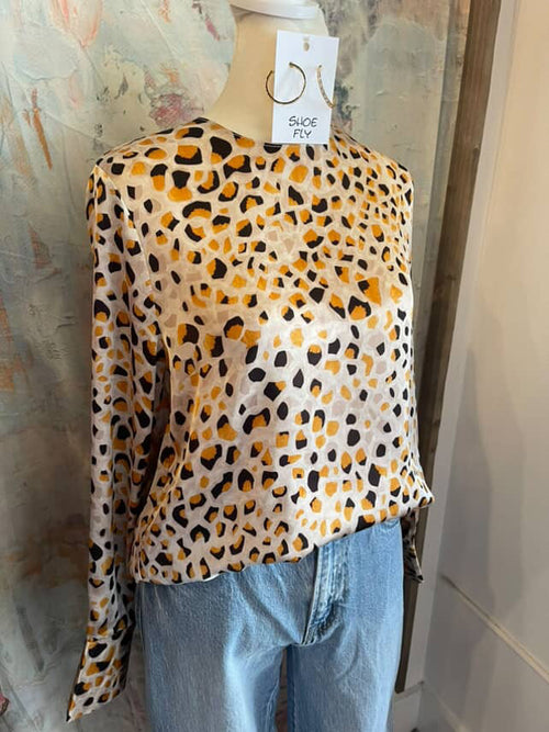 Animal Print Zip Back Long Sleeve Top