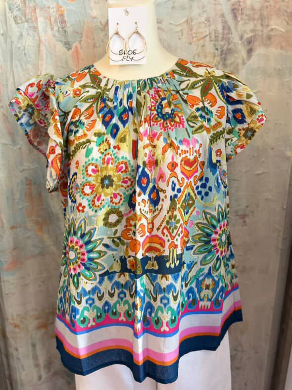 Flutter Sleeve Floral Print Top