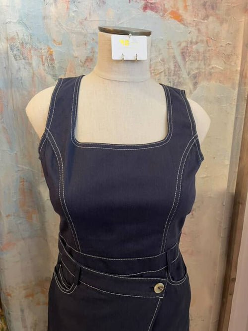 Side Button Top Stitch Dress