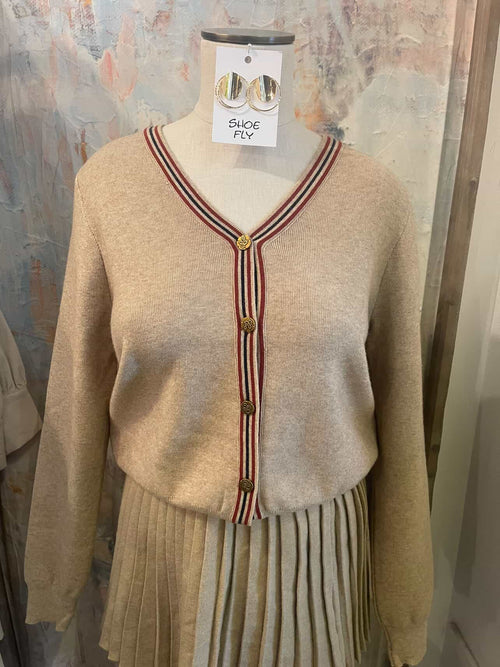 V Neck Stripe Detail Cardigan