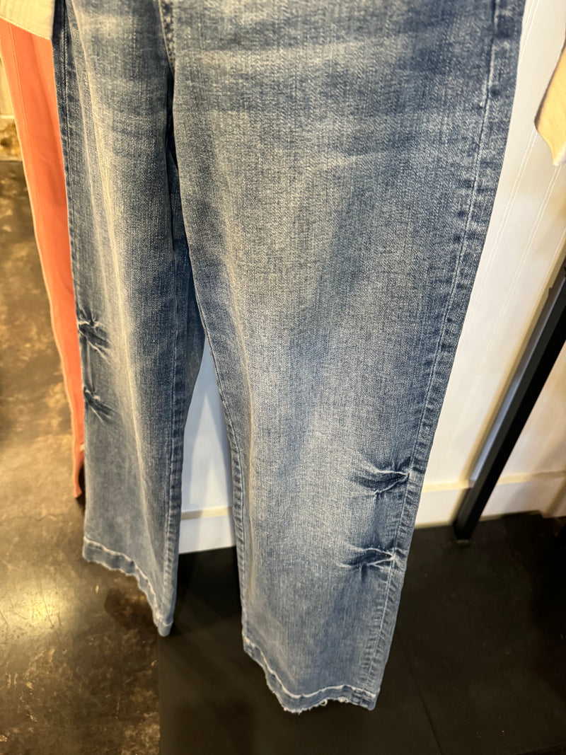 High Rise Wide Leg Trouser Hem Detail Jean