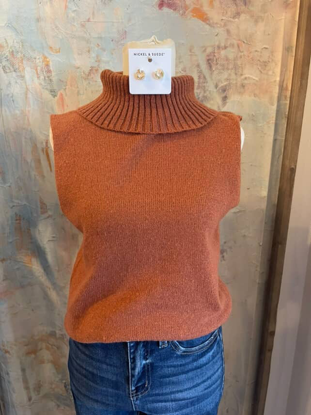 Brushed Knit Turtleneck Sleeveless Top