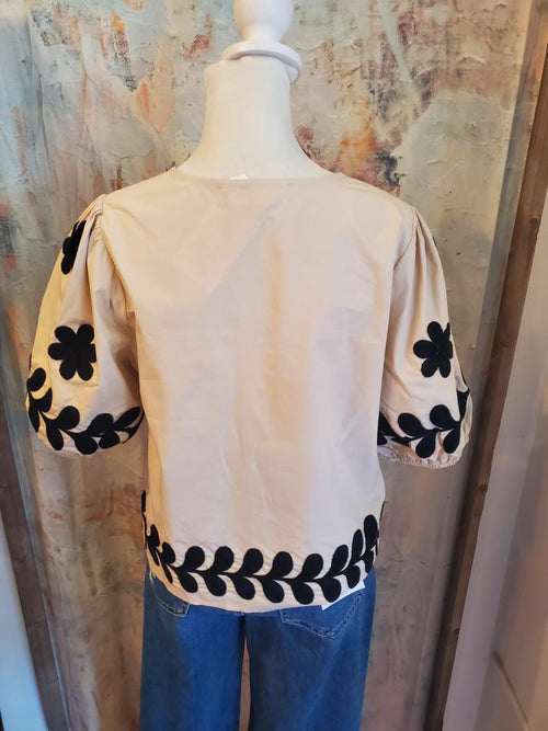 Flower Embroidery Cotton Top