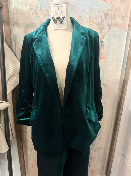 Button Down 3/4 Sleeve Velvet Blazer