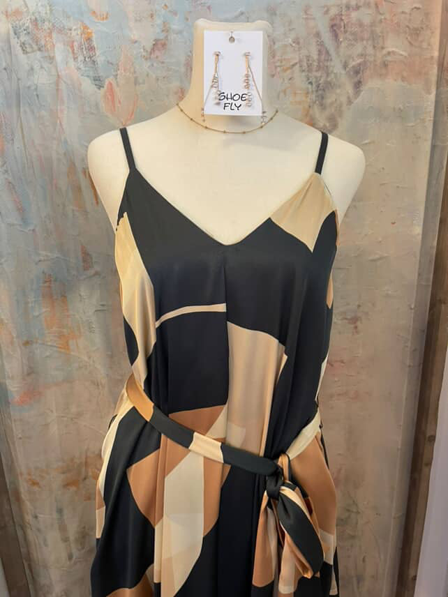 Geo Print Tie Waist Dress