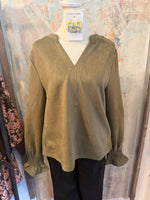 Long Sleeve Olive Suede Top