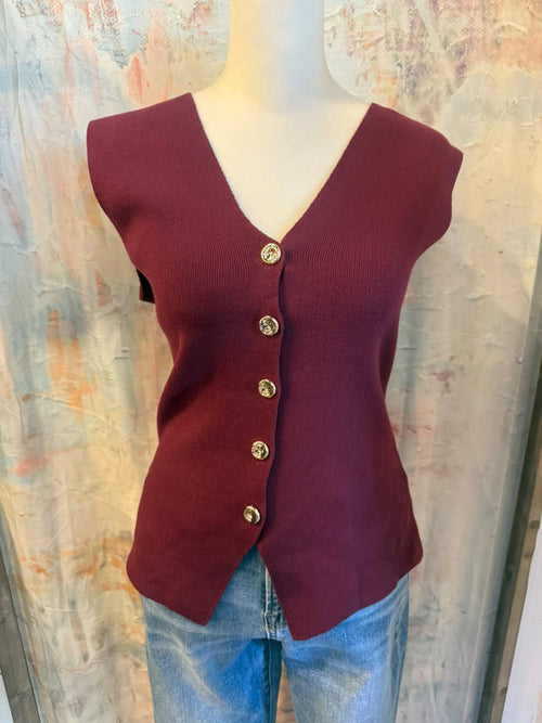 Sweater Front Button Down Vest