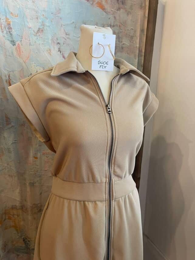 Zip Front Pocket Shirt Collar Dress