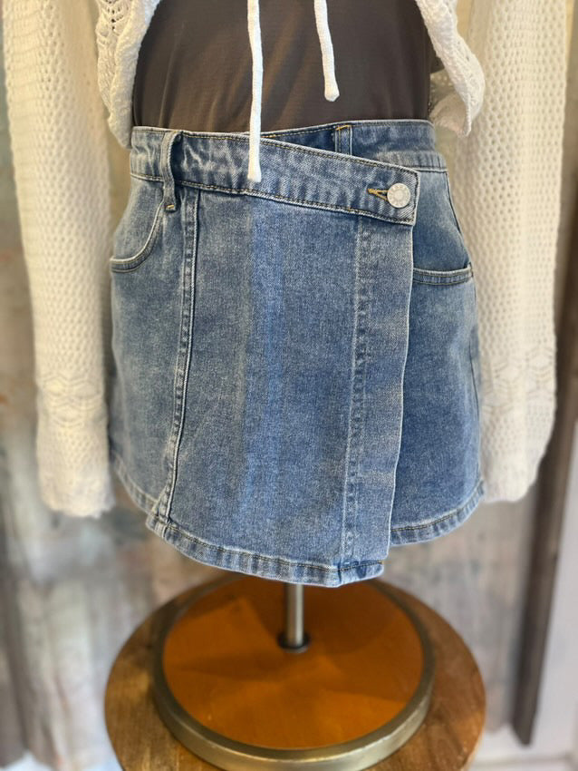 Wrap Style Denim Skort