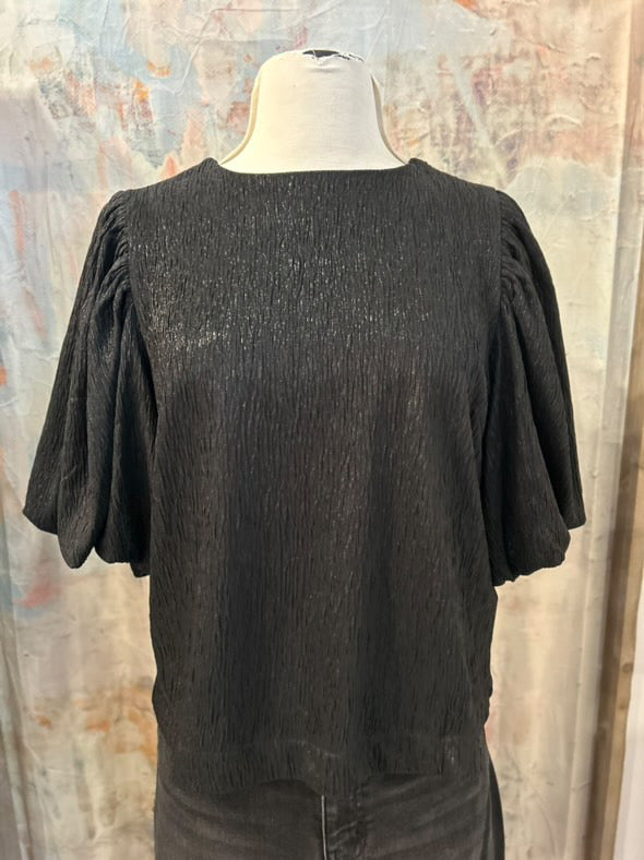 Shimmer Puff Sleeve Short Sleeve Top