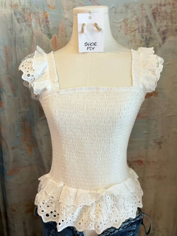 Smocked Ruffle Eyelet Top