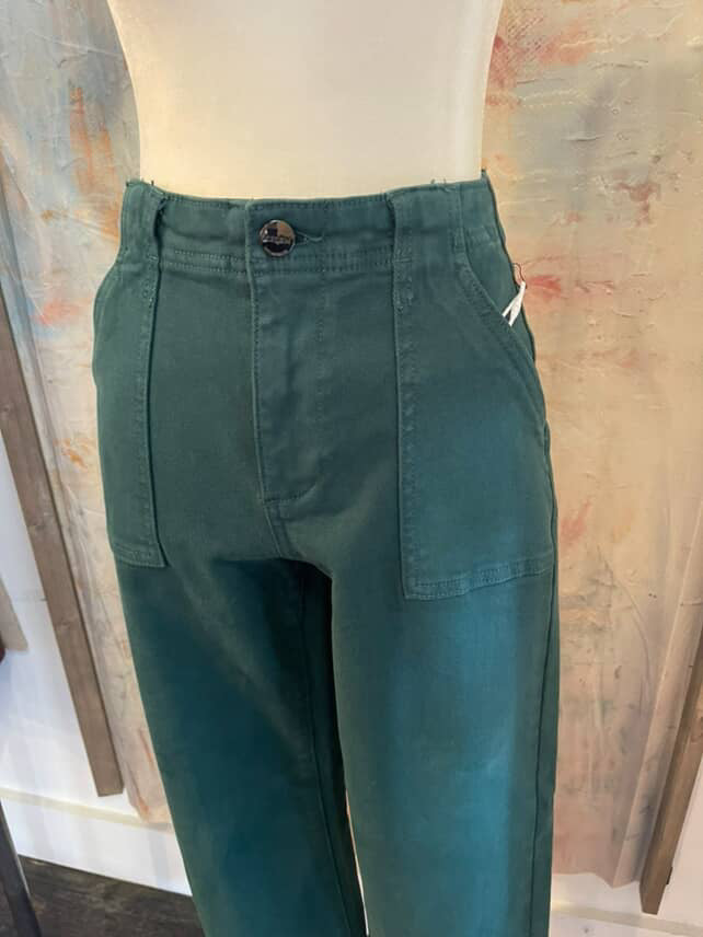High Rise Ankle Flare Patch Pocket Jeans
