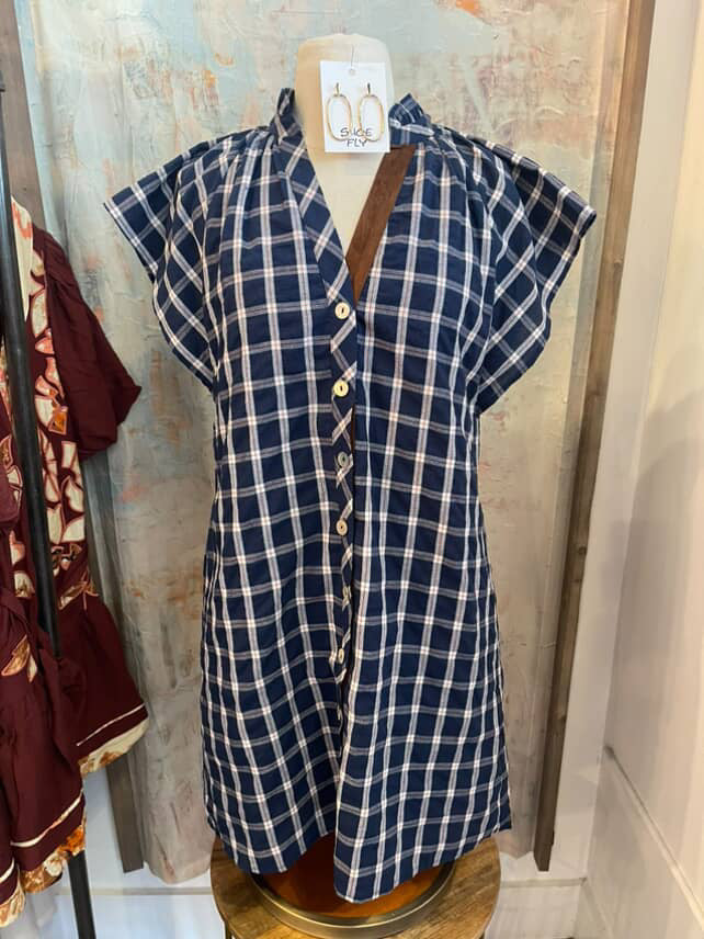 Short Sleeve Gingham Dress with Pockets