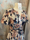 Navy Floral Pintuck Pleat Dress with Pockets