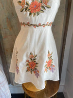 Tie Shoulder Embroidery Mini Dress