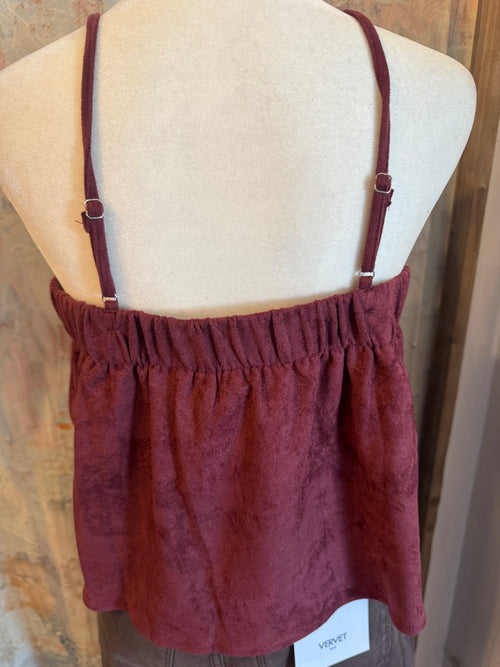 Suede Tank Top with Spaghetti Straps