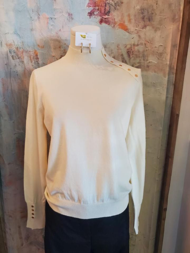 Mock Neck Top with Button Detail