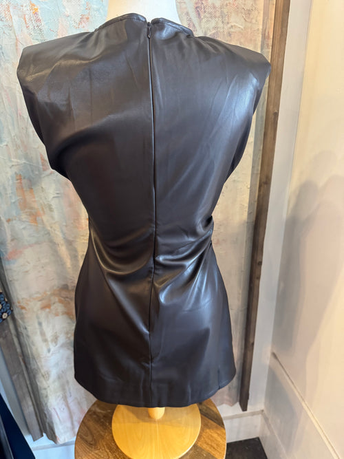 Side Ruched Detail  Faux Leather Dress