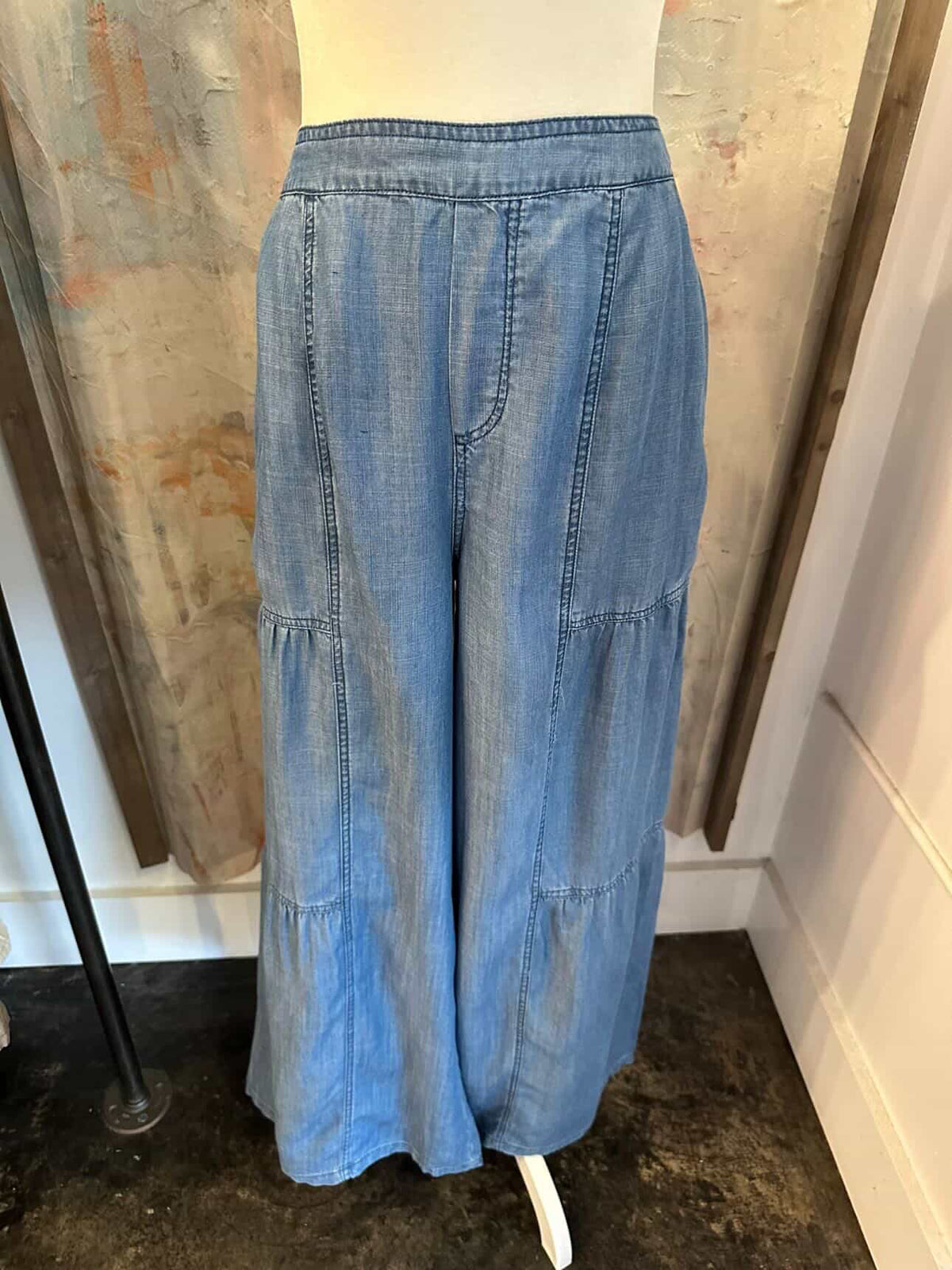 Denim Wide Leg Tiered Pants