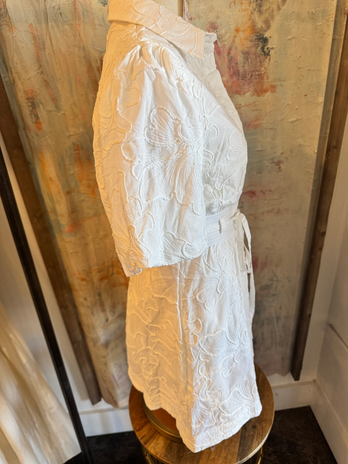 Floral Embroidery Tie Waist Dress