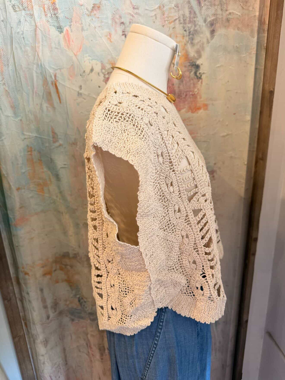 Crochet Knit Beige Top