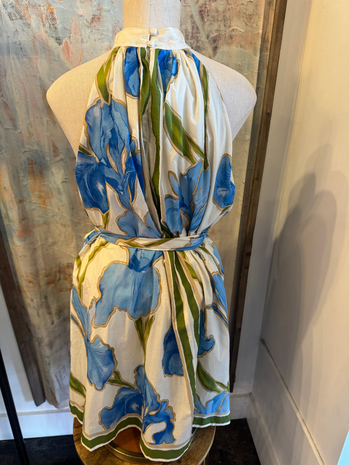 High Neck Tie Front Print Dress