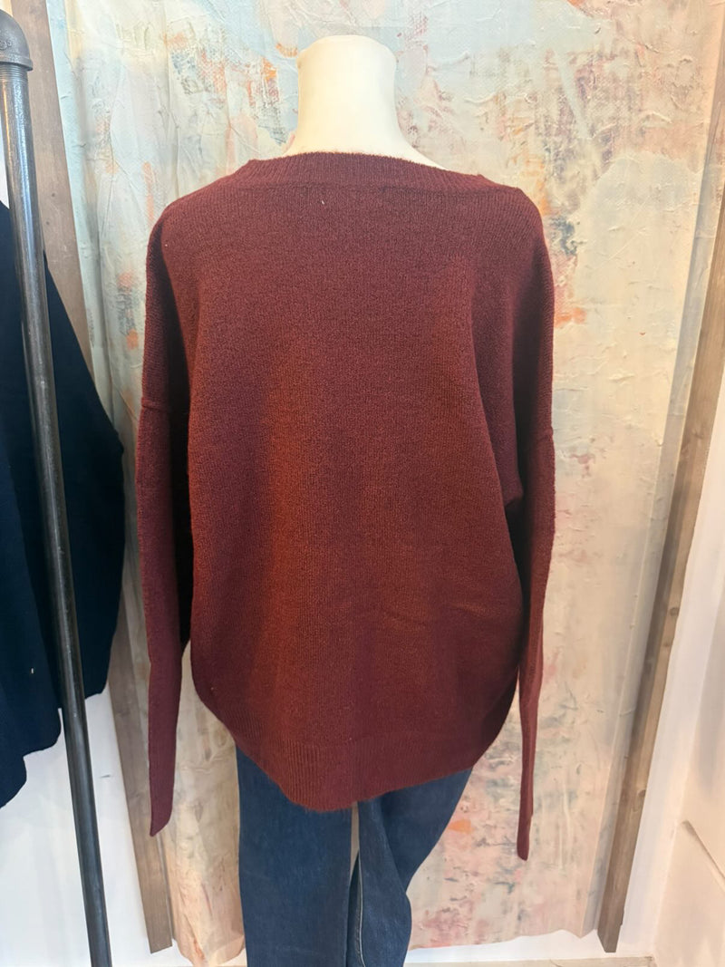 Solid Crew Neck Front Seam Knit Sweater