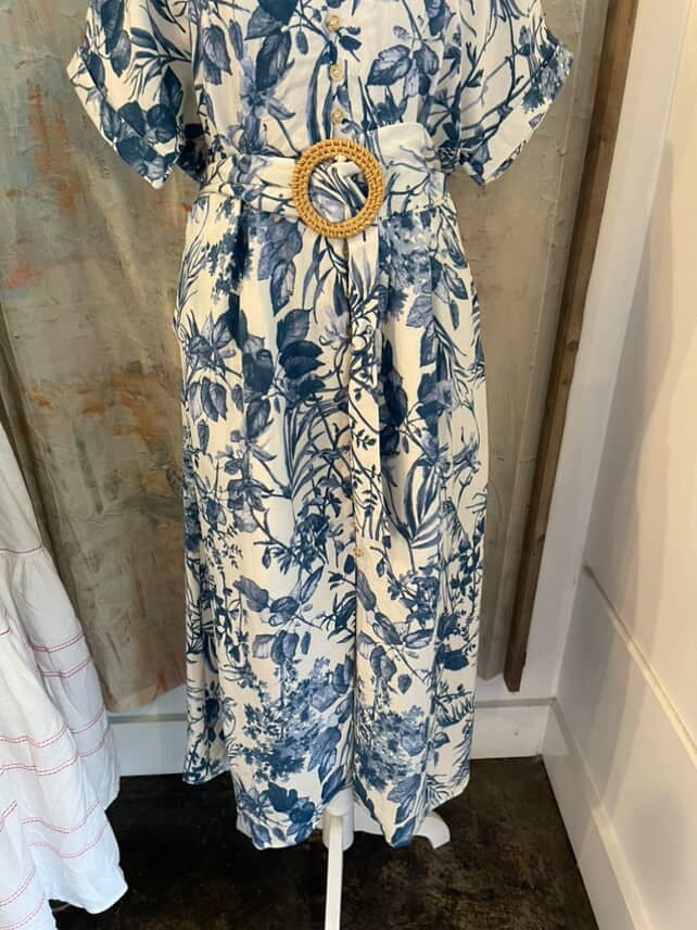 Floral Belt Detail Midi Dress