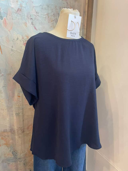 Round Neck Navy Top