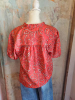 V Neck Half Sleeve Blouse with Smock Cuff