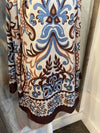 Long Sleeve Brown Print Shift Dress