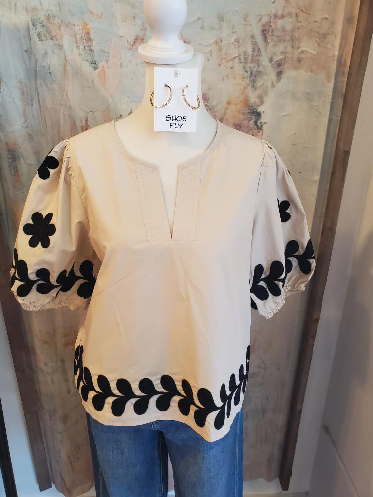 Flower Embroidery Cotton Top