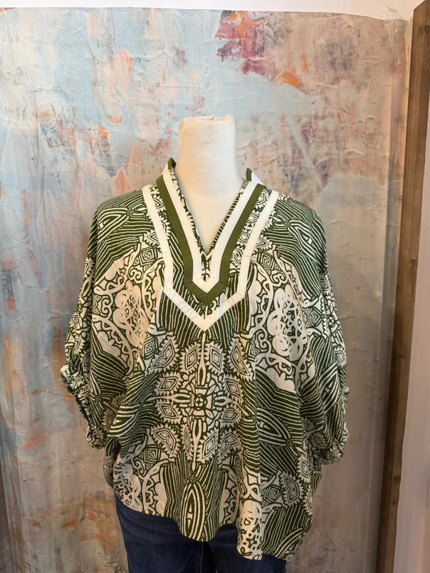 Oversize Olive Print Top