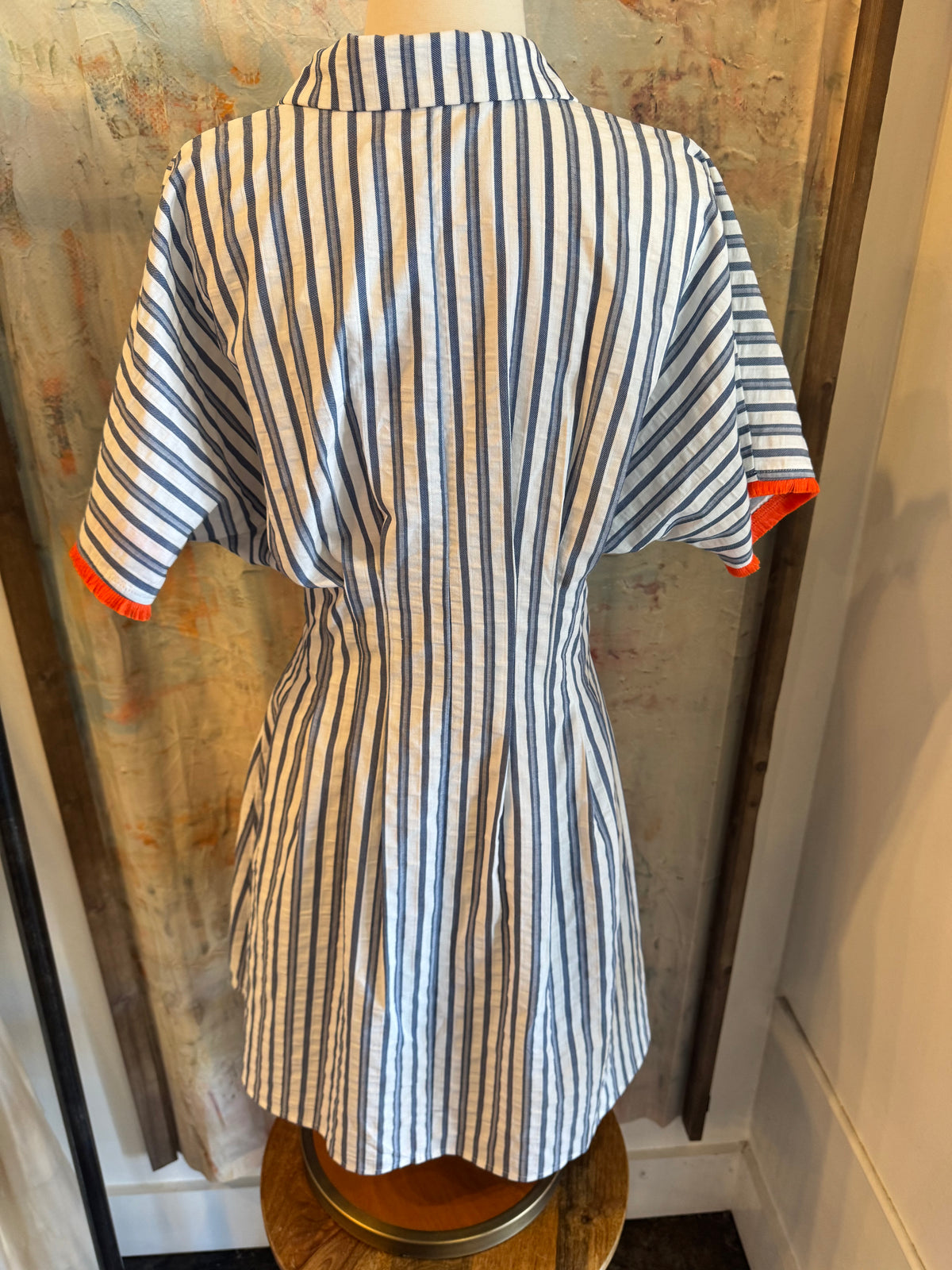 Stripe Shirt Dress with Orange Tassel Detail