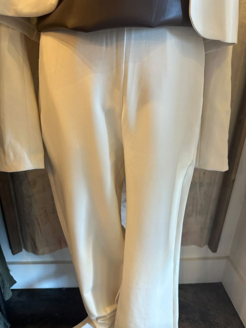 Flat Front Cream Wide Leg Suit Trousers