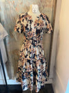 Navy Floral Pintuck Pleat Dress with Pockets