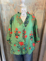 3/4 Printed Button Down Top