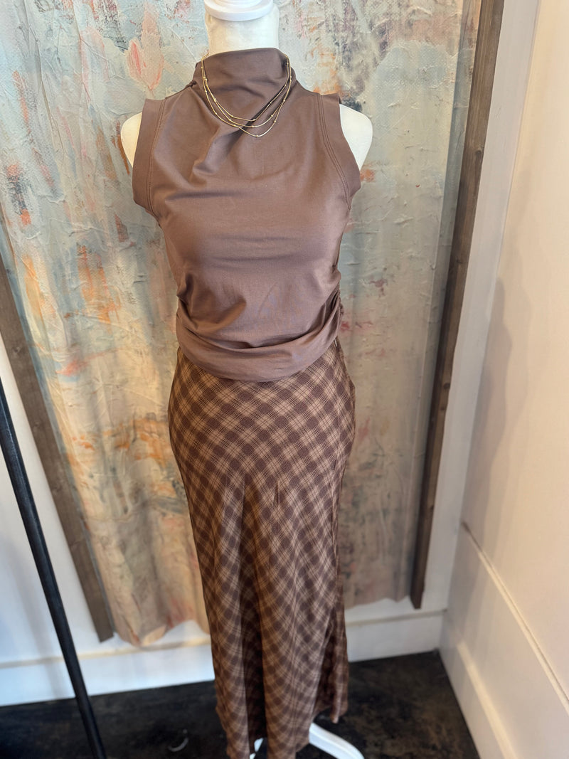 Plaid High Waist Midi Skirt