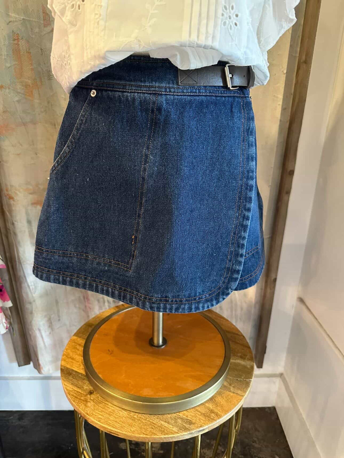Denim Wrap Flap Skort