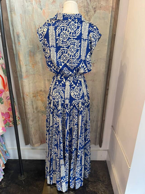 Leaf Print Tiered Maxi Dress