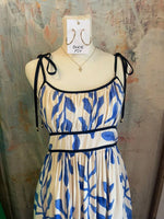 Tie Strap Blue Print Dress with Pockets