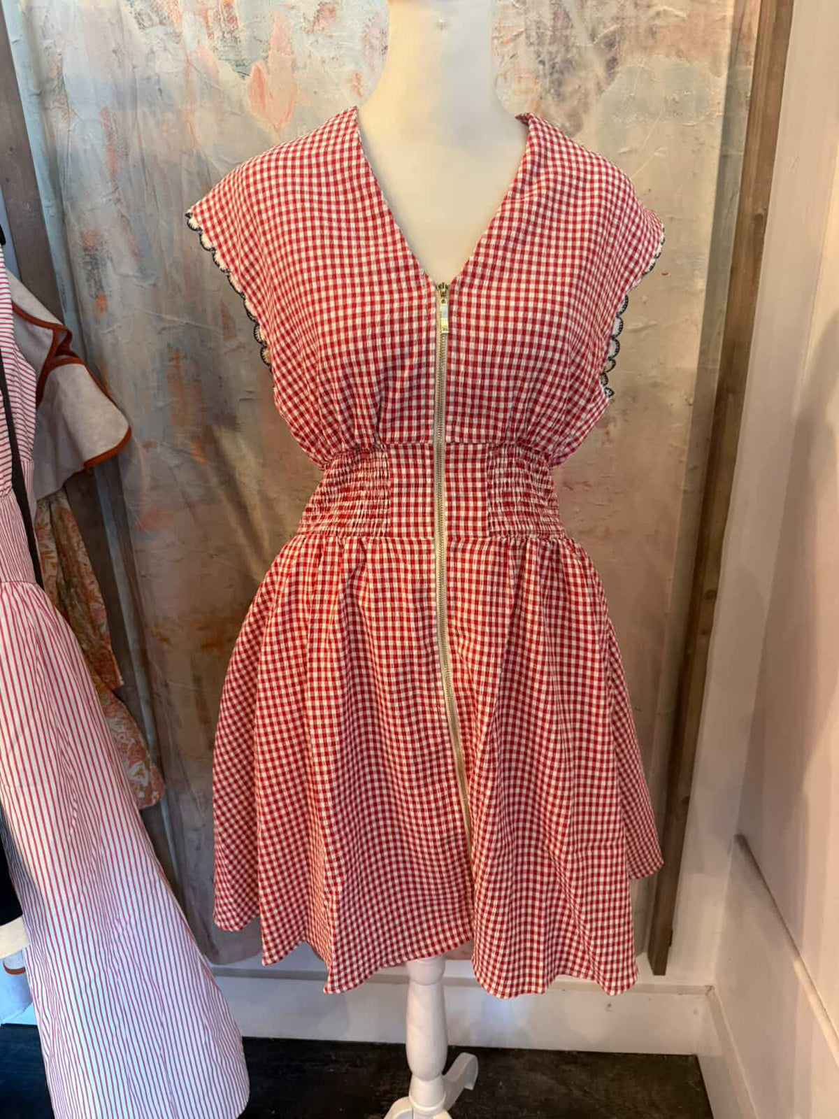 Gingham Dress with Detail Sleeve and Pockets