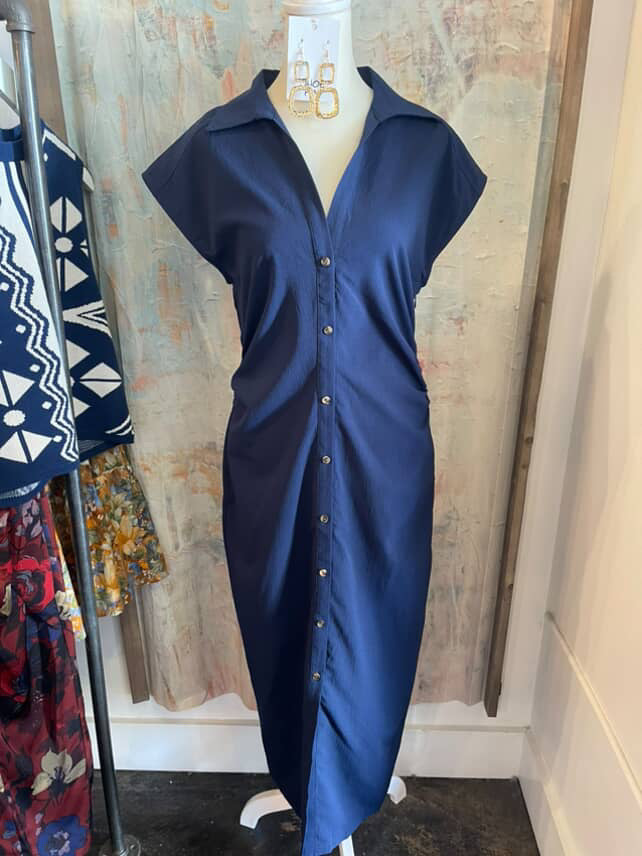 Sleeveless Ruched Maxi Dress with Pockets
