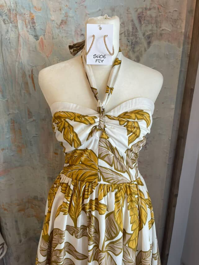 Halter Neck Print Midi Dress with Pockets
