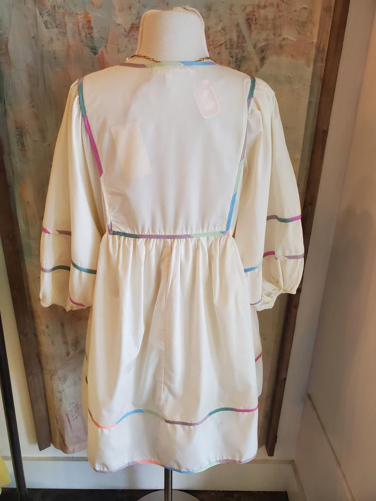 Babydoll Piping Cream Dress with Pockets