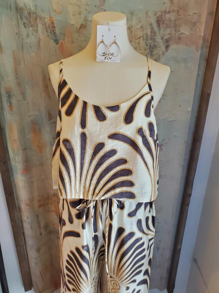 Tie Shoulder Strap Print Top