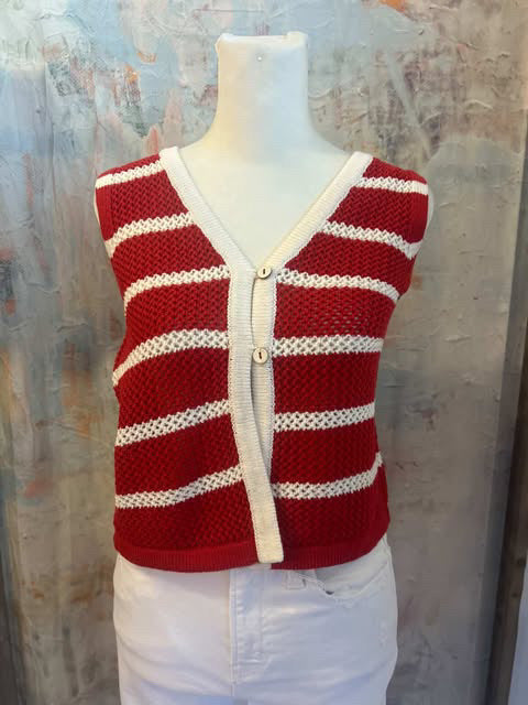 Stripe V Neck Button Front Vest