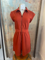 Zip Front Pocket Shirt Collar Dress