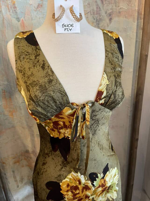 Olive Floral Tie Front Dress